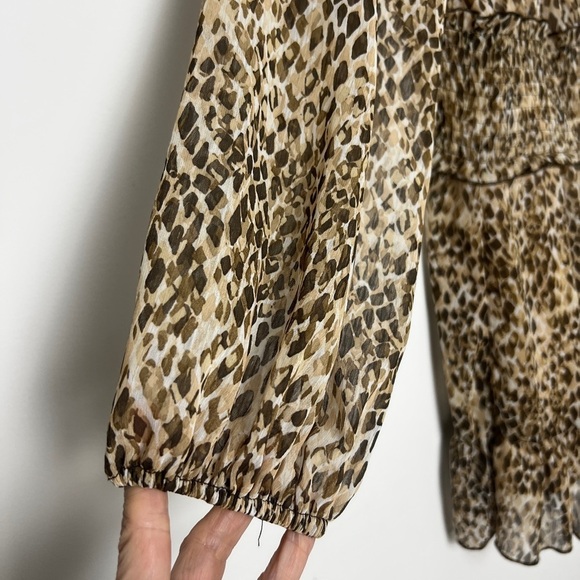 ZARA Brown Tan Abstract Snakeskin Print Chiffon Smocked Waist Boho Mini … - Picture 7 of 14